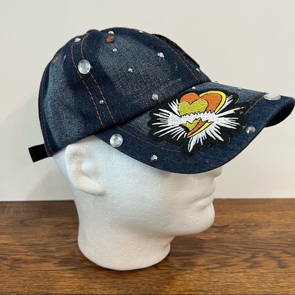 Blingy Denim Baseball Cap Rhinestones, Embroidery Smiley Face Sophia Collection - Picture 8 of 9
